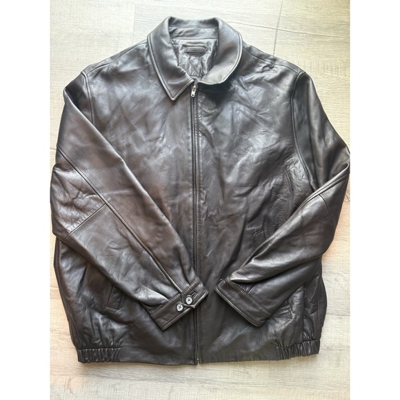Brooks Brothers Other - Brooks Brothers Leather Harrington Jacket Size XL Dark Brown/light Black Zip Up